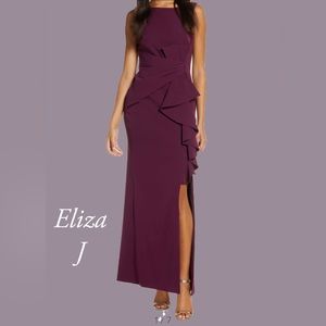 Eliza J Ruffle Front Gown Wine 10